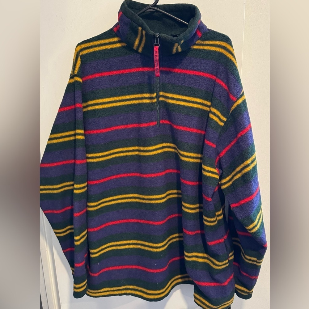Vintage 90s Christopher Rand fleece pull over striped 1/4 zip cozy warm retro XL